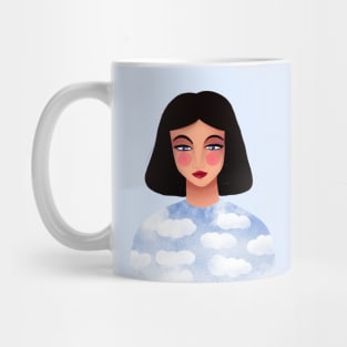 Cute girl with blue eyes wearing the sky, version 2 Mug